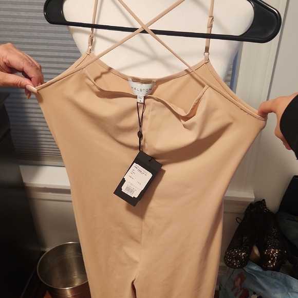 Halston Heritage Tan Spaghetti Strap Jumpsuit